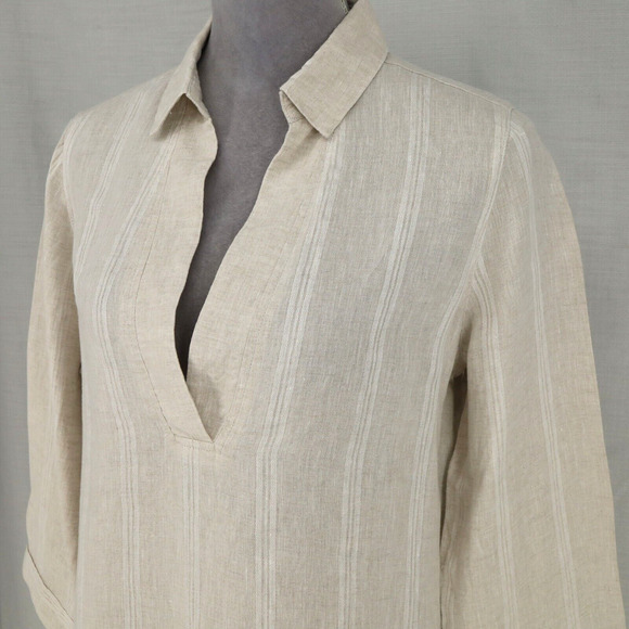 Tahari Top Womens Small Beige Linen Blouse Lightweight Pullover Resort Beach - Picture 8 of 11
